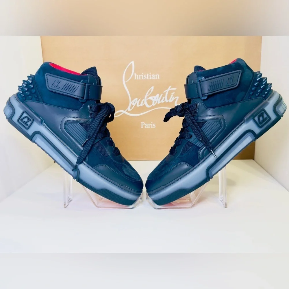Christian Louboutin Astroloubi Mid-top Sneakers Navy Blue Suede Leather EU-44.5
